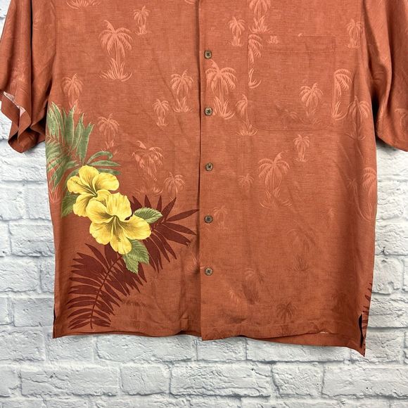 Tommy Bahama Men 100% Silk Jacquard‎ Tree Floral Aloha Hawaiian Shirt Size Large - Picture 4 of 6
